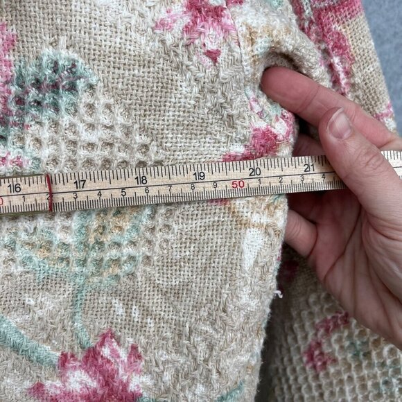 Womens Shawl Collar Floral Knit Jacket Size L Cottage Neutral Fringe Country - Picture 12 of 14